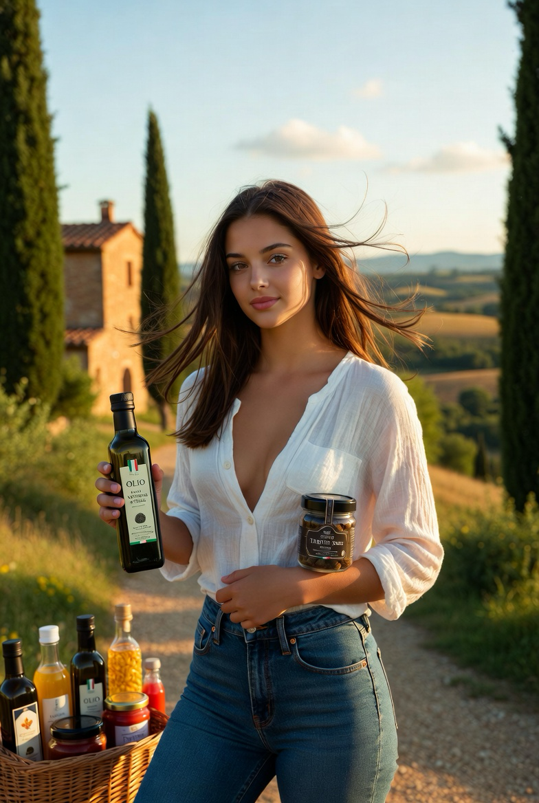 Jolie italienne avec huile d’olive